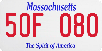 MA license plate 5OF080