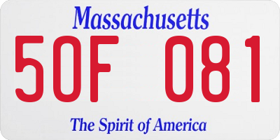MA license plate 5OF081