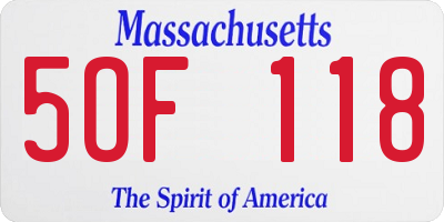MA license plate 5OF118