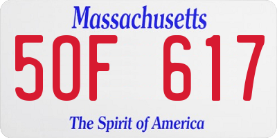 MA license plate 5OF617