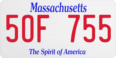 MA license plate 5OF755