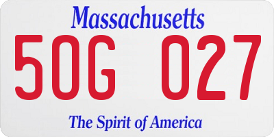 MA license plate 5OG027