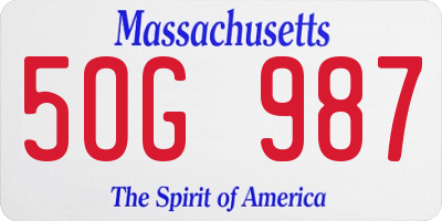 MA license plate 5OG987