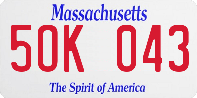 MA license plate 5OK043