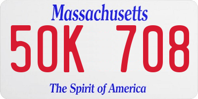 MA license plate 5OK708