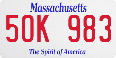 MA license plate 5OK983