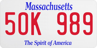 MA license plate 5OK989