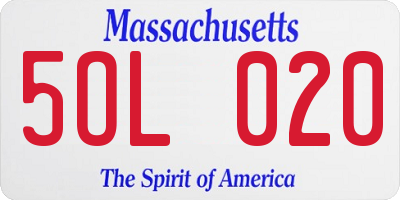 MA license plate 5OL020