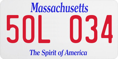 MA license plate 5OL034