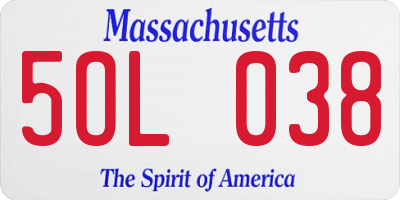 MA license plate 5OL038