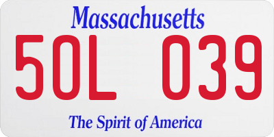 MA license plate 5OL039