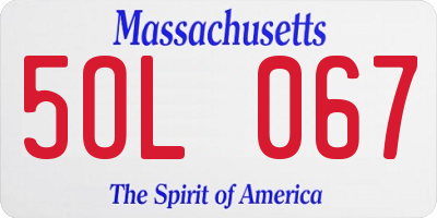 MA license plate 5OL067