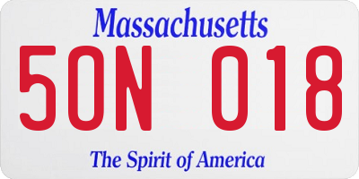 MA license plate 5ON018