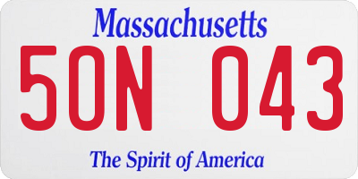 MA license plate 5ON043