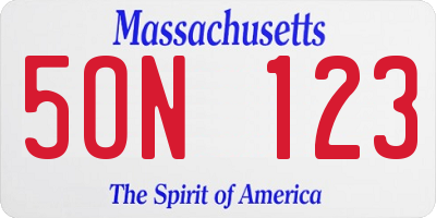 MA license plate 5ON123