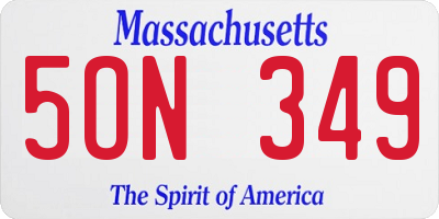 MA license plate 5ON349