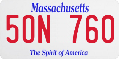 MA license plate 5ON760
