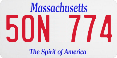 MA license plate 5ON774
