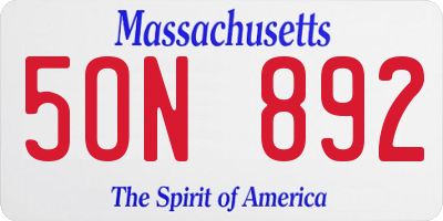 MA license plate 5ON892