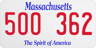 MA license plate 5OO362