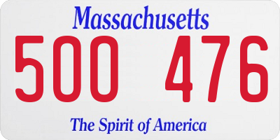 MA license plate 5OO476