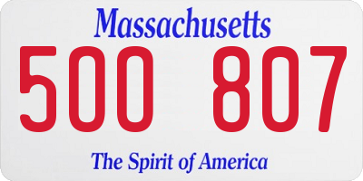MA license plate 5OO807