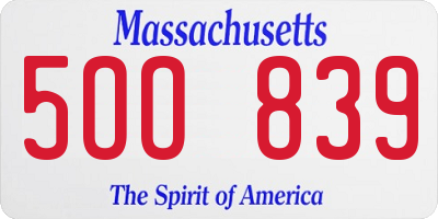 MA license plate 5OO839