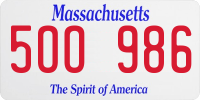 MA license plate 5OO986