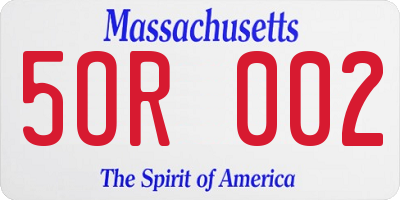 MA license plate 5OR002