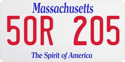 MA license plate 5OR205