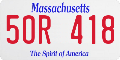MA license plate 5OR418