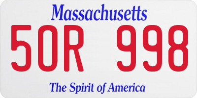 MA license plate 5OR998