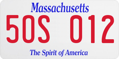 MA license plate 5OS012