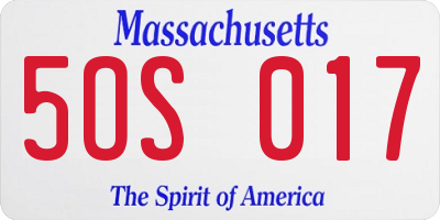 MA license plate 5OS017