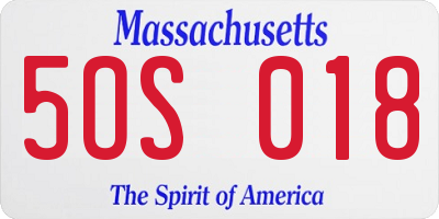 MA license plate 5OS018