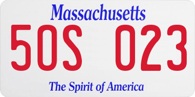 MA license plate 5OS023