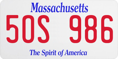 MA license plate 5OS986