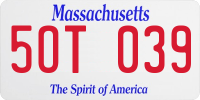MA license plate 5OT039