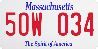 MA license plate 5OW034