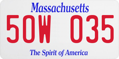 MA license plate 5OW035