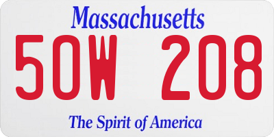 MA license plate 5OW208