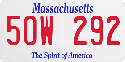 MA license plate 5OW292