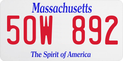 MA license plate 5OW892