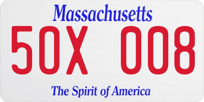 MA license plate 5OX008