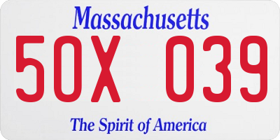MA license plate 5OX039