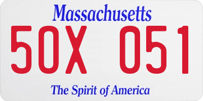 MA license plate 5OX051