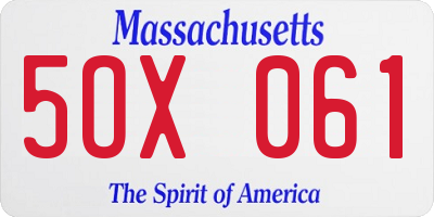 MA license plate 5OX061