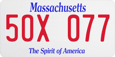 MA license plate 5OX077