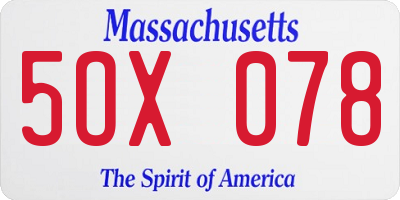 MA license plate 5OX078