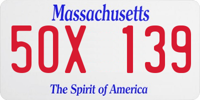 MA license plate 5OX139